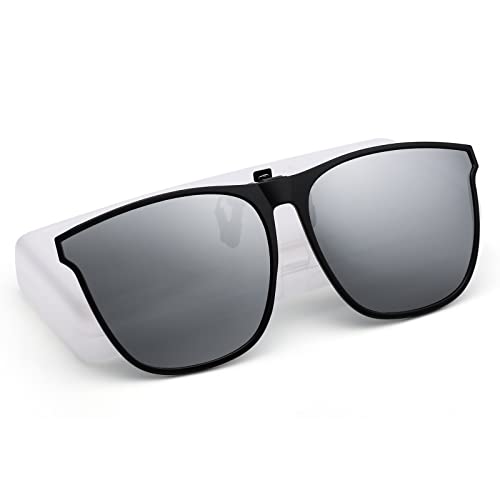 Polarized Clip on Sunglasses over Prescription Glasses Flip up Clip-on for Men Women, UV 400 Driving Glasses