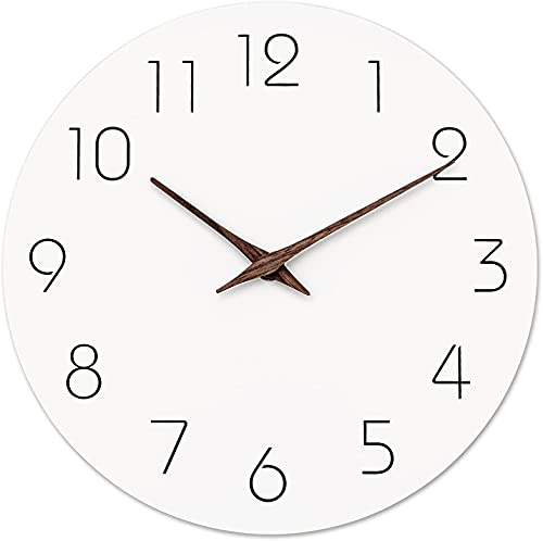 Wanduhr - leise nicht tickende 25,4 cm Wanduhren batteriebetrieben - moderner Stil Holzuhr dekorativ für Küche, Zuhause, Schlafzimmer, Büro (weiß) Cover