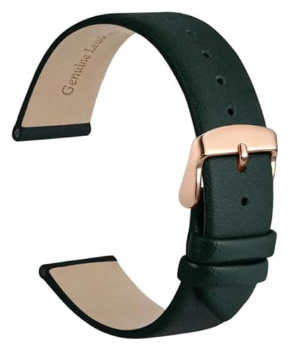 Bracelet de montre cuir 8 mm vert foncé ultra mince avec fermoir poli