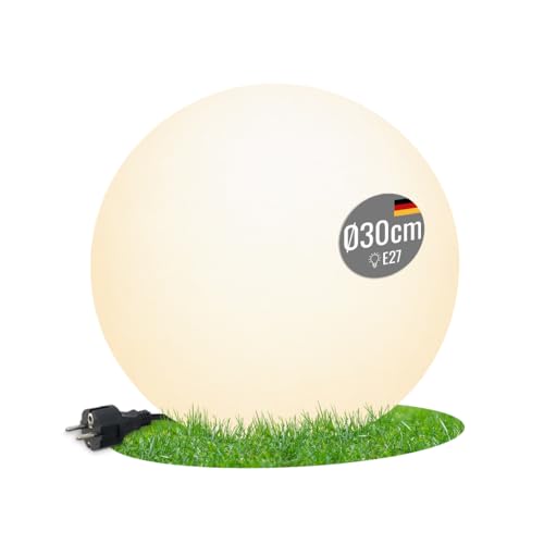 8 seasons design LED Kugelleuchte 30 cm Shining Globe (weiß), E27, Leuchtmittel warmweiß – wetterfest – Kugellampe für außen (Garten, Terrasse, Balkon) und innen – robust & langlebig