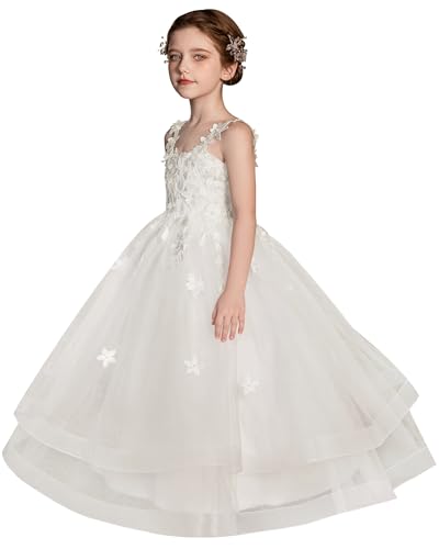 Flower Girl Dresses for Wedding Tulle Beads Princess Pageant Dress Lace Applique Backless First Communion Dress