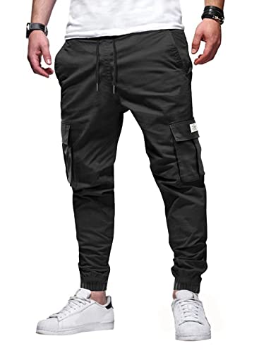 AlvaQ Cargo Work Trousers Mens Casual Work Pants Tracksuit Bottoms Men Sweatpants Men Sports Bottoms with Pockets, Black, S