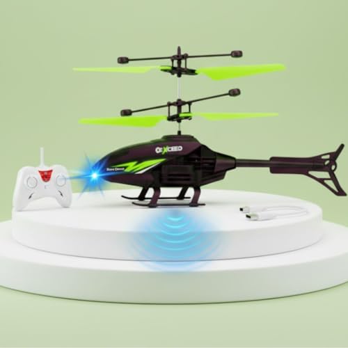 Image of Toy Plastic Helicopter Remote Control Helifor 6 + Years Boys Indoor and Outdoor Helicopter, Palm Sensing Helicopteer with led Lights (Pack of 1) (Blackgreen)