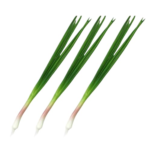 DRAGONRUN Pack of 3 Artificial Green Onions Realistic Soft PU Scallions Simulation Scallions Vegetable for Home Kitchen Decoration
