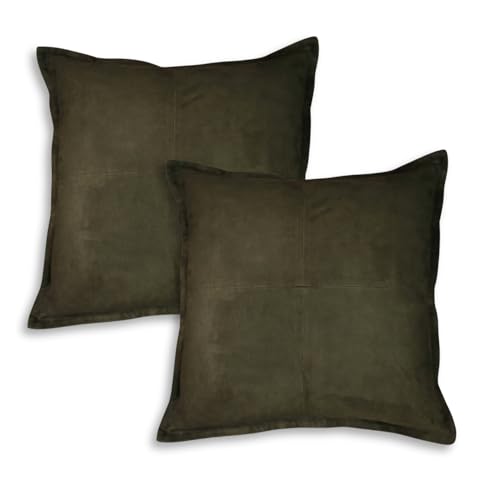 LL LEATHER LOVERS Genuine Suede Leather Pillow Cover, 16x16 Inch Case for Lumbar Throw Couch Pillows, Thick & Soft Cushion Covers for Sofa Bed Home Decor (Suede Deep Forest Green Box Pack of 2)
