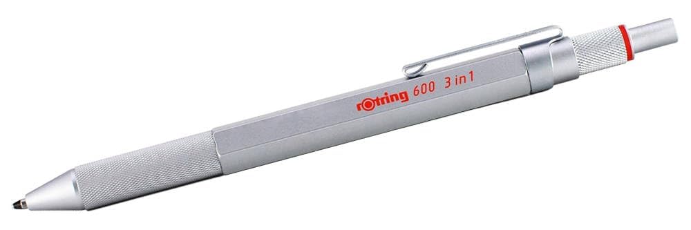 rOtring 600 bolígrafos y portaminas multicolor 3 en 1 | Puntas de bolígrafo negras y rojas | 1 punta de lápiz (0,5 mm) | Estuche de terciopelo