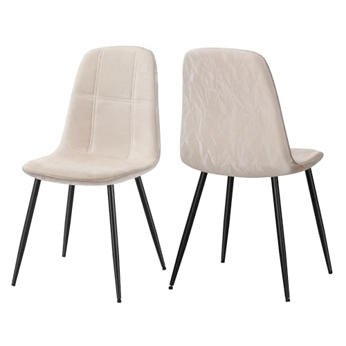 VASAGLE Chaises de Salle à Manger, Lot de 2, Support Métallique, Pieds Réglables, Nettoyage Facile, Chaises de Cuisine, Tissu Chenille, PU Texturé Glacé,...