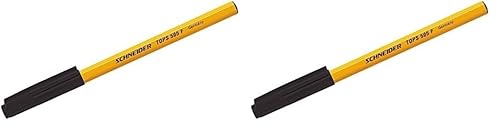 Schneider – Penna a sfera Tops 505, con cappuccio, F, BL, Giallo(Schwarz/Farbe des Schaftes: gelb) (Confezione da 2)