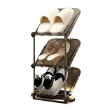 Zekono細長いシューズラック 斜め置きで省スペース 軽量で安定 組み立て簡単 屋内/屋外兼用 玄関/廊下の狭いスペースに (透明な灰色,3重構造)