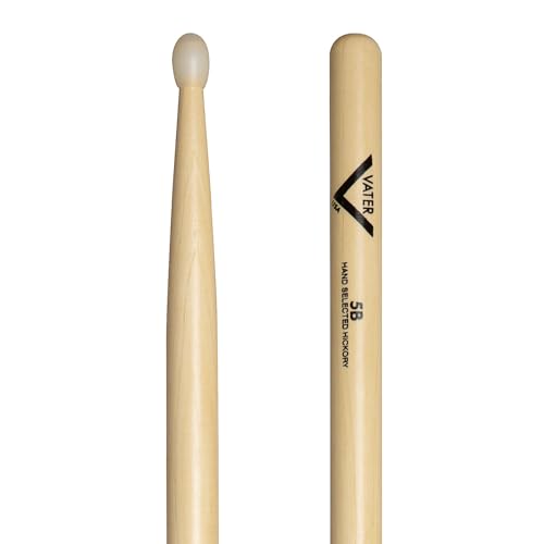 Vater 5B Nylon Tip Hickory Drum Sticks, Pair