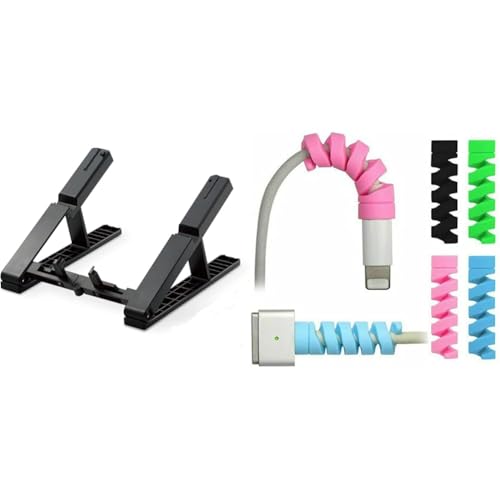 Striff Laptop Stand For Desk(Blackish) 12 Pieces Highly Flexible Silicone Micro Usb Protector(Black)