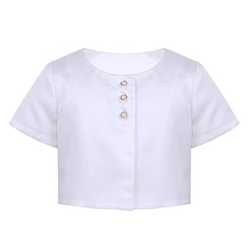 Kids Girls Satin Bolero Shrug Short Sleeve Button Cardigan Wedding Party Bridesmaid Dress Cover Up