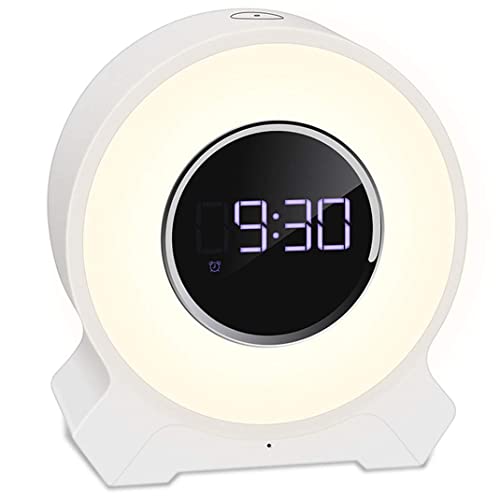 BSLHLS Wake Up Light Light Alarm, Touch Control Altavoz Bluetooth inalámbrico Colorido Reloj Despertador con luz Nocturna, luz de Noche for niños Reloj de vigilia / 6125(White)