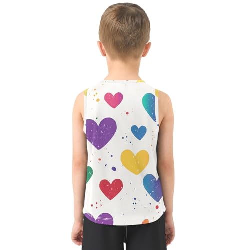 Bolaz Boys Athletic Quick Dry Tank Top Sleeveless Workout T Shirts Age 11-15,Colorful Hearts Pattern3