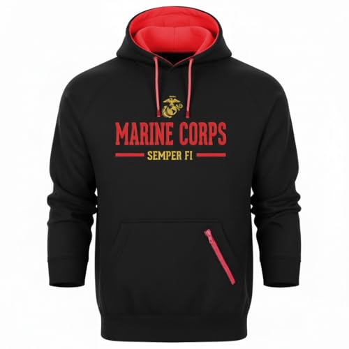 Malham Official USMC Semper Fi Hoodie - Embroidered Marine Corps Sweatshirt Black XL Size