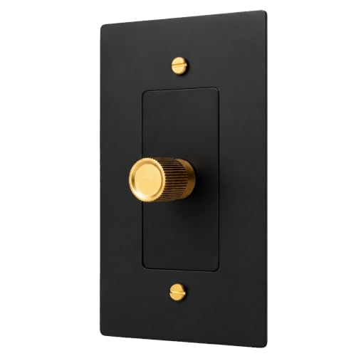 Brass 3 Way Rotary Dimmer Switch - 120V AC - Solid Brass Wall Plate for LED Bulbs - Rotary Dimmer with Knurled Knob - UL Listed Flicker-Free Dimming | Vintage Style Light Control for Home Decor
