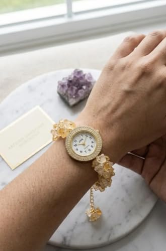 Image of ARKN Crystal Bracelet Watch for Women | Natural Gemstone Beaded Wrist Watch | Gold-Tone Dial with Rhinestone Bezel | Adjustable Fashion Jewellery Gift for Women & Girls