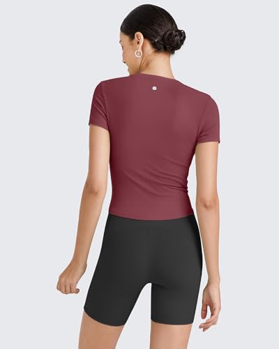 Image of G4Free BareFeel Womens Workout Tops Short Sleeve Half Zip Slim Fit Athletic Shirts Gym Running Yoga Slight Crop Tshirts