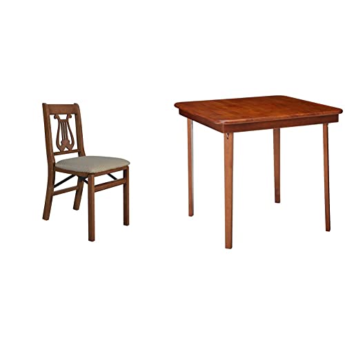 Stakmore Music Back Folding Chair Finish, Set Of 2, Cherry & Stakmore Straight Edge 32" Square Folding Card Table, Cherry Finish #TOP6