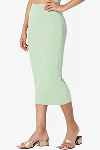 TheMogan Women's High Rise Buttery Soft Lined Mid Calf Bodycon Midi Pencil Skirt Light Sage XL3