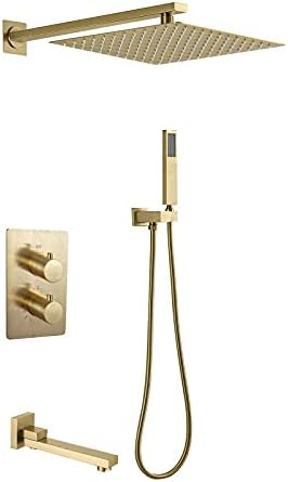 ESBANT Thermostatic Rain Shower System Mixer Faucet Sets Triple Function Shower Combo Set with Shower Head, Handheld Shower, Embedded Box, Bathtub Faucet,12inch Kitchen Sink Faucets (Size : 10inch)