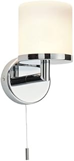 LIPCO Modern Chrome Plated and Frosted Glass Shade Light Fixture with Pull Cord Switch - IP44 Rated Wall Lamp | LED Compatible Fitting for Bathroom Lighting, Restaurant, Bedroom, Living Room, Bedside