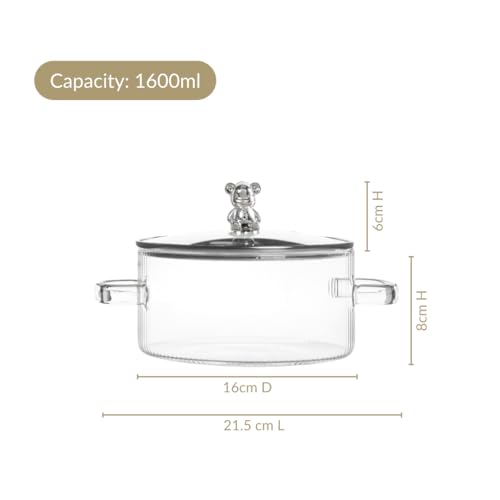 Image of Nestasia Borosilicate Glass Cooking Pot on Gas Stove (1600 ml) - Fluted Casserole with Air Vent Glass Lid | Microwave & Dishwasher Safe Durable Handi for Kitchen