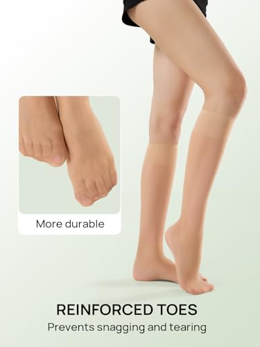 MANZI 3 Pairs Sheer Knee High Stockings for Women 15 Denier Ladies Nylon Knee Highs Trouser Socks