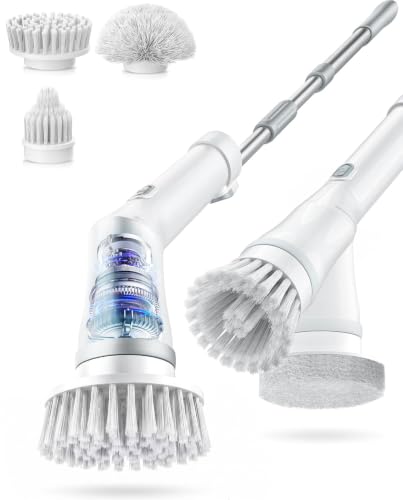 Lichffy Electric Spin Scrubber, Cordless Shower Scrubber with 3 Brush Heads, 2-Speed Power Scrubber Brush, IPX7 Waterproof Bathroom Scrubber with Extension Handle for Tub, Tile, Grout, Floor, Car