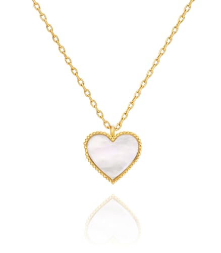M.DUN Lucky Clover Necklace for Women, Lucky Charm Layered Pandent Jewelry and Gift (Heart white(N))