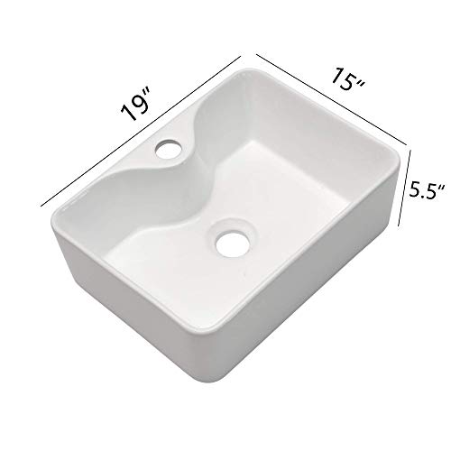 Rectangular Vessel Sink - Ghomeg 19"X15" Bathroom Sink Rectangle Above Counter White Porcelain Ceramic Vessel Vanity Sink Art Basin With Faucet Hole #TOP6
