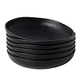ZAROCRUS Melamine Bowls Set, 9” Large Pasta Bowl Salad Bowl, Set of 6, Lightweight Unbreakable Shallow Dinner Bowl Set, Large Capacity Serving Bowls for Kitchen, Black