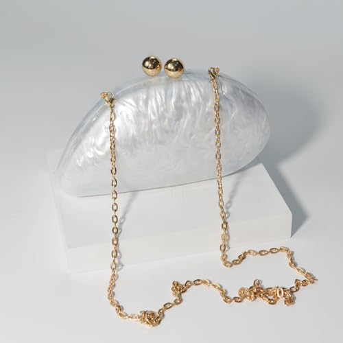 Image of Acrylic Shell Shaped Bag Luxury Marble Clutch Evening Purses for Women Glitter Handbag for Wedding Cocktail Party Prom