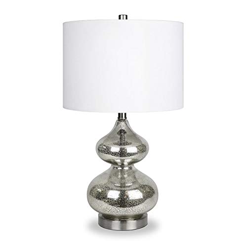 Pemberly Row Mercury Glass Double Gourd Table Lamp with Linen Fabric Shade