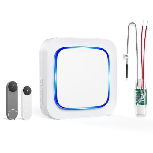 Wireless Doorbell Chime Extender for Google Nest Doorbell (Wired 2nd & 3rd Gen) & Nest Doorbell (Battery) Connects to Existing Hardwired Doorbell Receiver with Wired Transmitter 58 Chimes 5 Volume