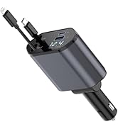 MAXWIN(マックスウィン) カーチャージャー 巻き取り式ケーブル シガーソケット 充電器 車載 QC3.0 PD 急速充電 USB Type-C/ライトニングケーブル 伸縮ケーブル 4台同時...