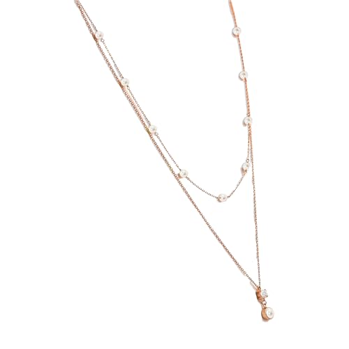 Image of MABEL 925 Sterling Silver Gold Plated Layered Pearl Necklace, Gift for Girlfriend and Women, With Certificate of Authenticity, 6 Month Warranty, Lifetime Plating Service