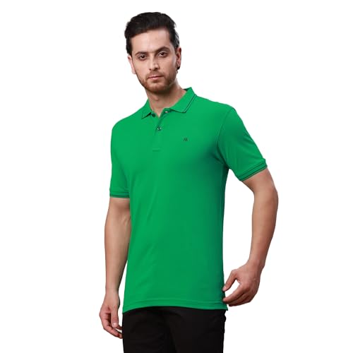 Image of Raymond Contemporary Fit Pure Cotton Solid Pattern Polo Neck Casual T-Shirt