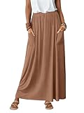 ANRABESS Womens Maxi Skirt Summer Casual Flowy A-line Elastic Waist Beach Long Skirts with Pockets Spring Vacation Clothes Khaki Medium