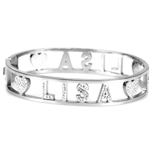 Flowers Bracciale Rigido in Acciaio con Nome Vari e Zirconcini.