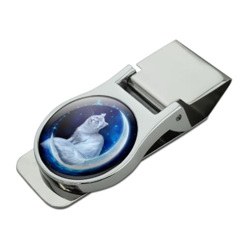Cat in Moon Satin Chrome Plated Metal Money Clip