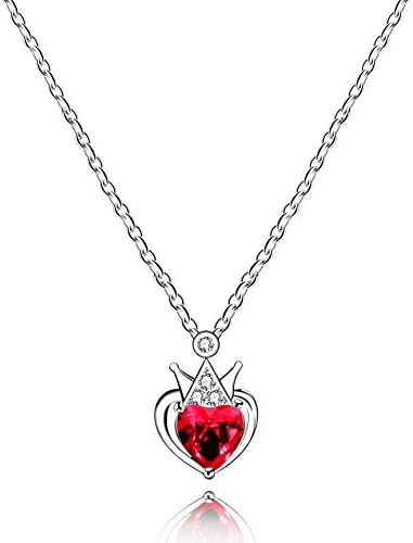 UloveidoWomen's Platinum Plated Red CZ Crystal Love Heart Crown Pendant Choker Necklace Simulated Ruby July Birthstone Y898