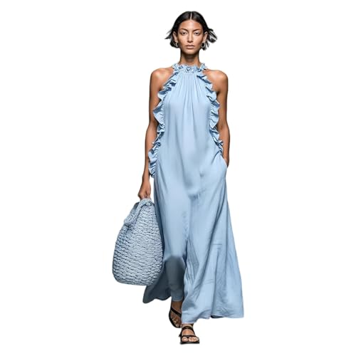Vestido de vacaciones de gran tamaño con volantes plisados sin mangas