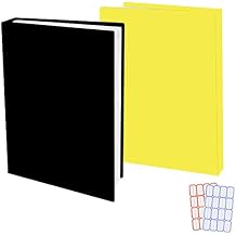 2 Pack Stretchable Book Sleeve Covers, for Paperbacks Hardcover Textbooks up to 9" x 12", Office Supplies with Free Sticker Labels 2 Pack, Black + Yellow