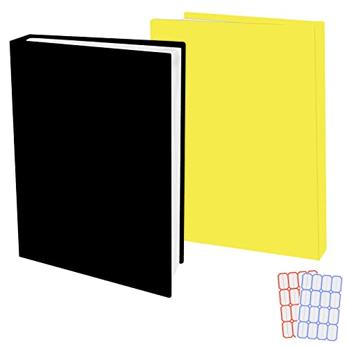 2 Pack Stretchable Book Sleeve Covers, for Paperbacks Hardcover Textbooks up to 9" x 12", Office Supplies with Free Sticker Labels (2 Pack, Black + Yellow)