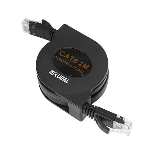 Iskueal Retractable Ethernet Cable - 6ft Cat6 Flat Network Cable with RJ45 Connectors for High Speed LAN, Internet, Gaming - Compatible with PS4, Router, Switch - 1 Pack.