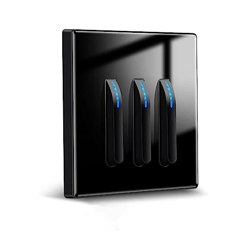 MAXEPO 16A Interruptor de pared del hotel Interruptor de luz con luz indicadora LED Interruptor de botón basculante Interruptor simple de estilo europeo negro Interruptor de panel de vidrio templado 8