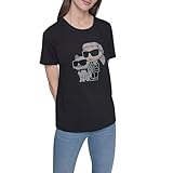 KARL LAGERFELD Paris Women's Short Sleeve Trendy Bling Logo Choupette T-Shirt, Black, X-Large