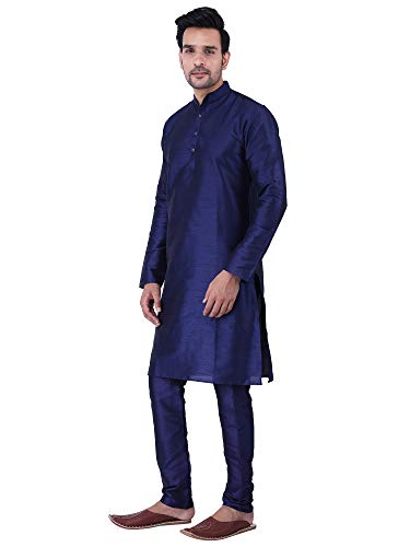 Image of HUZUR Men's Silk Solid Straight Long Kurta Pyjama Set| Ethnic Wear