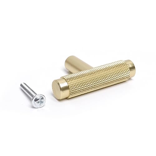 BSM Marketing Knurled T Bar Gold Modern Kitchen Cupboard Cabinet Drawer Bar Door Handle Knob (10, Knob)